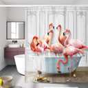 LIGHTINHOME Funny Flamingo Shower Curtain 60Wx72H Inches Tropical Animal Bathing in Bathtub Pink Wildlife Modern for Girls Women Cloth Fabric Waterproof Polyester Bathroom Home Decor Set with Hooks