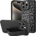OOK Compatible with iPhone 15 Pro Max Leopard Cheetah Case with Wrist Strap, Black Leopard TPU Shockproof Protection Slim Cover with Camera Protection for Women Girls, for 6.7inch