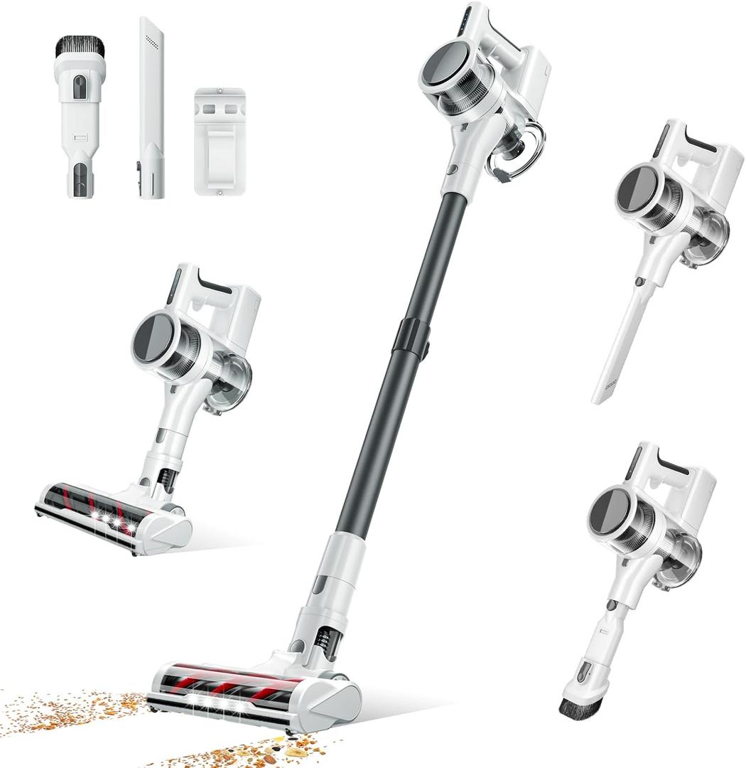 Comvtu Cordless Vacuums, 80,000PRM Powerful Motor Vacuum Cleaner and 2200mAH Rechargeable Battery up to 35 Mins Worktime, 2 Adjustable Modes, Detachable Parts, Wireless Stick Vacuum (Beige White)