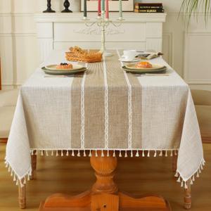 Laolitou Rustic Tablecloth Cotton Linen Waterproof Tablecloths Washable Table Cloths for Kitchen Dining,Party,Holiday,Christmas,Buffet Coffee Lines Rectangle,55''x102'',8-10 Seats