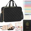 PUGPIU Bible Cover Case for Women, Large Quilted Bible Bag with Shoulder Strap and Handle, Bible Study Supplies Journaling Kit with Highlighters Pens No Bleed Tabs Notebook Cross Clips (Black)