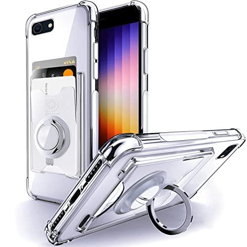 Shields Up Designed for iPhone SE Case 2022 (3rd Gen)/iPhone SE Case 2020/iPhone 8 Case/iPhone 7 Case with Card Holder [3 Cards] & Ring Stand, Slim Protective Cover for iPhone SE3/SE2/8/7 - Clear