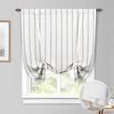 DriftAway Farmhouse Double Layer Linen Blackout Tie Up Curtains Thermal Insulated Vertical Striped Fully Lined Balloon Roman Shade Bathroom Window Adjustable Rod Pocket 45 Inch by 63 Inch Gray (Grey)