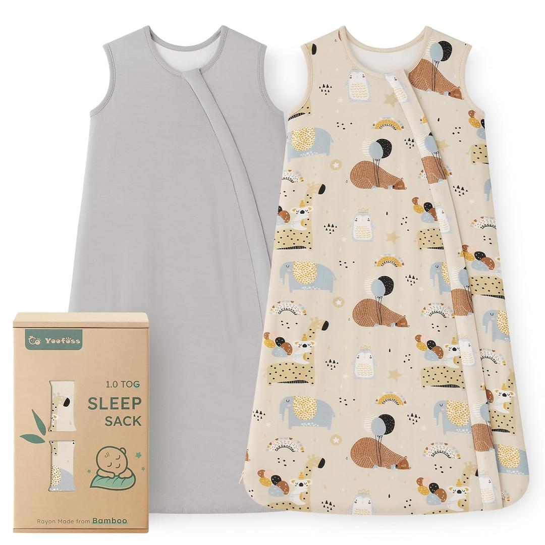 Yoofoss Rayon Made from Bamboo Baby Sleep Sack 0-6 Months TOG 0.5 Baby Wearable Blanket, Super Soft Infant Toddler Sleeping Sack 2-Way Zipper, Grey&Animals