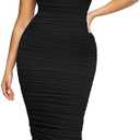 SHAPELLX Shaper Dress Sexy Ruched Bodycon Dress for Women Built-in 360° Tank Top Casual Party Club Midi Dresses, L