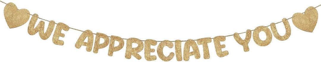 Fulmoon Pre Strung We Appreciate You Glitter Banner Appreciation Week Party Decoration for Employee Doctor Nurse Parents Teacher Coworker Staff Thank You Sign Party Decorations(Champagne Gold)