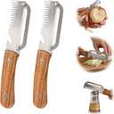 2 x Multifunctional Vegetable Peeler, 3 in 1 Potato Peeler with Wooden Handle, Green Onion Slicer with Bottle Opener Kitchen Tool for Peeling Veggie Fruit Pineapple Pumpkin Papaya Carrrot(2 Pack)