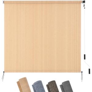 KELIXU Patio Shades Roll Up Outdoor Blind, 8' W x 8' H Cordless Sun Shade Privacy Screen with 90% UV Protection Exterior Roller Shade Cloth for Porch Pergola Backyard Windows Balcony, Walnut