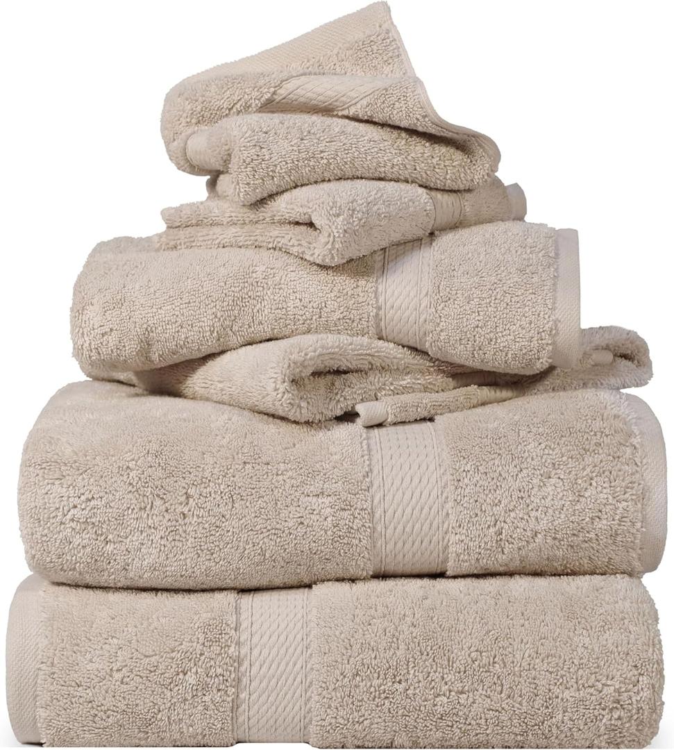 Superior Egyptian Cotton Pile 6 Piece Towel Set, Includes 2 Bath, 2 Hand, 2 Face Towels/Washcloths, Ultra Soft Luxury Towels, Thick Plush Essentials, Guest Bath, Spa, Hotel Bathroom, Stone Superior Egyptian Cotton Pile 6 Piece Towel Set, Includes 2 Bath, 2 Hand, 2 Face Towels/Washcloths, Ultra Soft Luxury Towels, Thick Plush Essentials, Guest Bath, Spa, Hotel Bathroom, Stone
