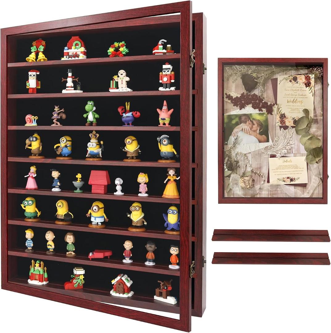 FramePro Shadow Box Frame Display Case 18x24 with Removable Shelves, Deep Memory Box Trinket Knick Knack Shelf Cabinet for Collector, Keepsake Coins Military Medals Wedding Flowers Cherry