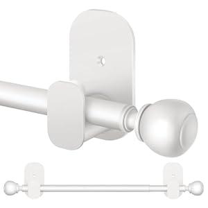 Adjustable Curtain Rods for Windows No Drilling 32 to 58 in, USFOOK 5/ 8 Inch No Drill Drapery Rod with 3M Adhesive Brackets, Renter Friendly Curtain Pole with Ivory White Round Finials