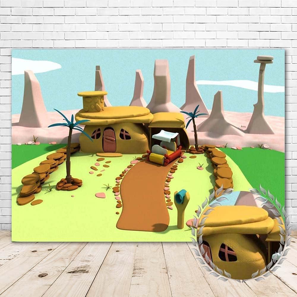 JMING The Flintstones Party Photo Backdrop 7x5 Vinyl Mason Rocks Background African American Pebbles or Bam bam Gender Reveal Personalized Banner Cake Table Decor Poster Photo Booth Props