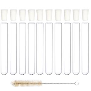 Glass Test Tubes with Rubber Stoppers 150mm x 20mm Pack of 10 and 1pcs Brush