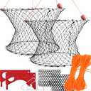 Double Ring Crab Trap - Steel Ring Crab Net, 24" Top, 20" Bottom, 50' Rope, Bait Bag, Clip, Gauge for Dungeness, Rock and Blue Crab, Double Ring Crab Trap Kit