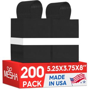 MESHA Kraft Gift Bags 200 Pack 5.25x3.75x8 Inch Small Black Paper Bags with Handles Bulk for Small Business,Birthday,Party,Wedding,Retail,Shopping Bag