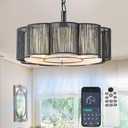 20" Rattan Boho Fandelier Ceiling Fan with Light, (Black)