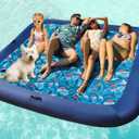 FindUWill Oversized Pool Float Lounge, 72" X 37" Extra Large Fabric-Covered Pool Floats for Adults, Inflatable Contour Lounger with Headrest Ultra-Comfort Cooling Pool Raft (XL, Monstera) (Super Kingsize 4 Person - Tropical Blue)