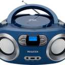 MEGATEK Portable CD Player Boombox with FM Radio, Bluetooth, USB Port, AUX Input, and Headphone Jack  CD-R/CD-RW/MP3-CD Compatible, Clear Stereo Sound, Backlit LCD Display  Blue Jay