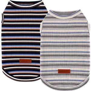 2Pack Dog Shirt Cotton Striped T-Shirts Stretchy Comfortable Pet Vest for Puppy and Cat Super Soft Dog Shirts Vest Sleeveless Breathable Basic Clothes for Boy Girl Dogs, Size: 2XL(Back: 19.7", Chest: 25.6", 29.8-40.8lbs)