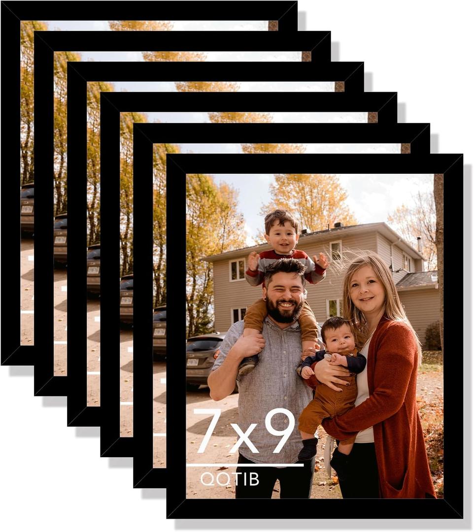 6 Packs 7x9 Picture Frame Black, Engineered Wood 7 x 9 Photo Frame, 7 by 9 Photo Poster Frame for Wall Hanging and Tabletop Set of 6, Black