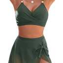 Blooming Jelly Womens High Waisted Bikini Set Gold Metal Two Piece Swimsuits Tummy Control Tie Knot 2026 Bathing Suits (Green, M)