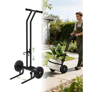 Plant Caddy with Wheels, 200 Lbs Capacity Plant Dolly Cart with Wheels, Handle, Cups, Adjustable Forks and Grips, Potted Plant Mover with Strap for Home, Courtyard, Flower Shop, Offices, Hotels, Black