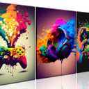 Gaming Room Decor Wall Art Set of 3 - Video Gaming Controller Gamer Wall Decor, Gaming Canvas Poster Room Decor for Boys Room Kids Game Room Bedroom 16x24 in Framed (Colorful Ink Game)