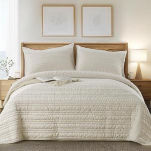 KASENTEX Luxury Velvet Quilt Set 3 Pieces Oversize King, Soft Bedspread Coverlet with 2 Pillow Shams, Lightweight Bed Blanket, Elegant Stitch Design, Machine Wash All Season Bedding, Light Khaki