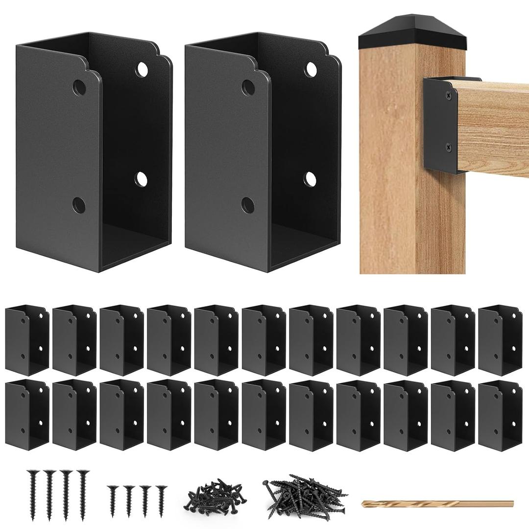 Eapele 24 Pack Steel Deck Railing Bracket Connectors for 2"x4" (Actual 1.5"x3.5") Wood Posts, Includes 195 Coated Screws & 1 Drill Bit, Durable Sturdy Stair Fence Rail Brackets for Outdoor Decking