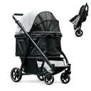 Medium Dog Stroller, Foldable Pet Stroller with Adjustable Handle & No Zip Entry, Storage Basket & Cup Holder, Canopy, Mesh Windows, Ideal for Medium Dogs and Cats Up to 50lbs, Black