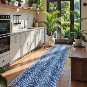 Collive Washable Carpet Runners for Hallway Non Slip, 2.6x8ft Long Modern Cheetah Print Bathroom Runner Rugs, Boho Blue Ombre Low Pile Kitchen Carpets for Entryway Western Home Decor