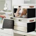 Fabric Clear Window Storage Bins with Lid, Closet Storage Box Linen Closet Baskets with 3 Handles for Organizing Clothing, Jeans, Shelves 17''- 3 Pack (Black and White)