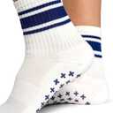 Kamo Fitness Pilates Socks with Grips for Women - Non-Slip Yoga, Barre Grip Sock - Grippy Cotton Crew Socks for Pilates, Yoga, Ballet, Reformer (White & Navy Touch, One Size)