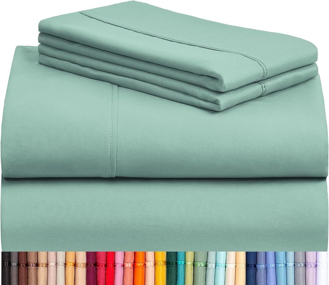 LuxClub 4 PC Queen Sheet Set, Breathable Luxury Bed Sheets, Deep Pockets 18" Wrinkle Free Cooling Sheets Machine Washable Hotel Bedding Silky Soft - Light Teal Queen