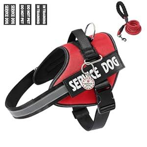VOOPET Service Dog Vest Harness+ ID Tag and Leash Set+6 Patches, No Pull&Adjustable Reflective Dog Harness for Training, Suitable for XL Dogs.