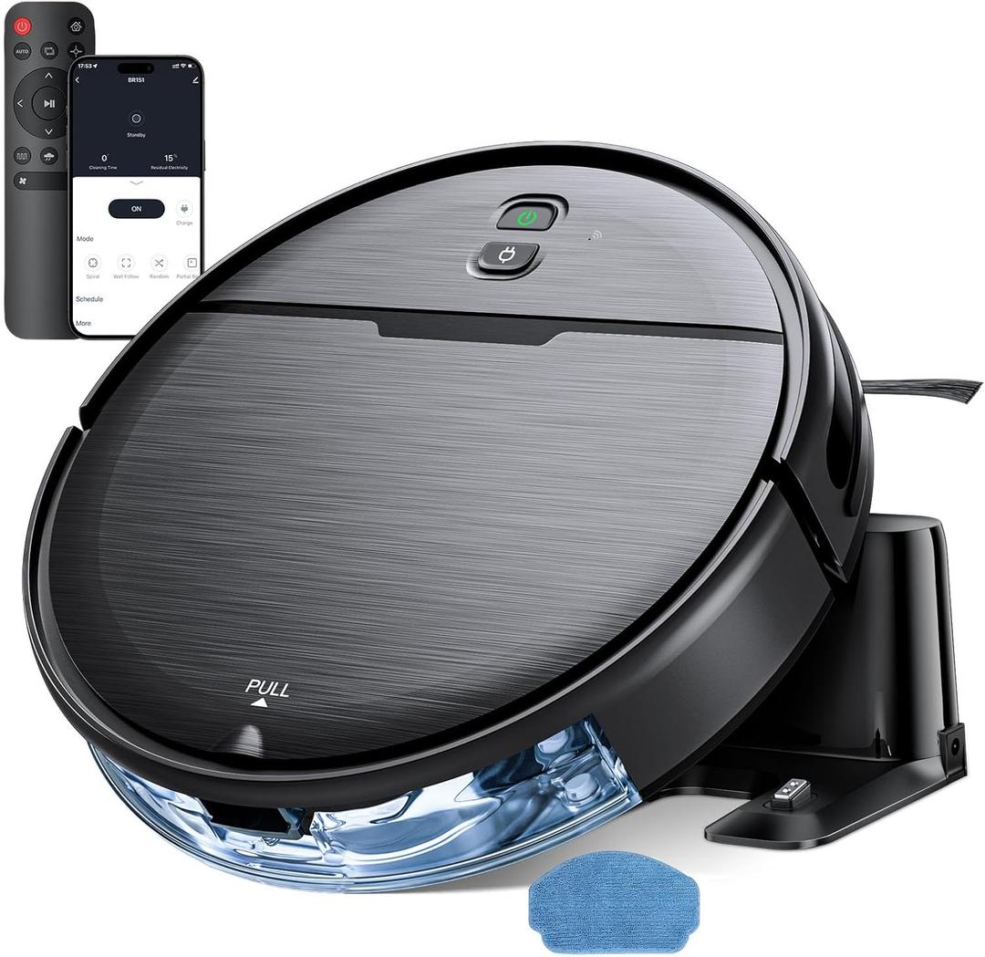 Robot Vacuum and Mop Combo, 2300Pa Strong Suction, 2-in-1 Dust Box and Water Tank, Works with Alexa/Google Assistant, Long Runtime, Schedule, Quiet, Ideal for Hard Floors, Low-Pile Carpets and Pets