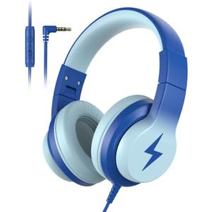Kids Wired Headphones for Kids with Microphone, 85/94dB Volume Limiter Headphones for Girls Boys, Light Blue