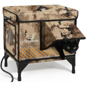 Sturdy Outdoor Heated Cat House for Winter, Insulated Heated Cat House for Outside with Two Door, Feral Cat Shelter with Waterproof Awning, Outdoor Cat House Barn Stray Kitty (15.0"L x 12.0"W x 16.0"H, Desert Camo)