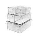 OGGI 17 Piece Storage Bin Set with Lids & Airflow Trays, Clear Stackable Storage Containers for Fridge Organizers and Storage, Pantry Organizers, Kitchen Organization, Cabinet & Bathroom Storage