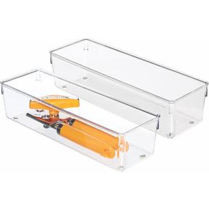 iDesign Utensil Holder and Silverware Organizer for Kitchen Utensils and Countertop Storage, The Linus Collection  Set of 2, 4" x 12" x 3", Clear