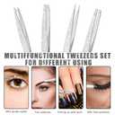 3 x Eyebrow Tweezer Set, 4 Pcs Professional Stainless Steel Tweezers for Women, Precision Tweezer for Facial Hair, Splinter and Ingrown Hair RemovalBright silver