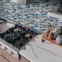 Blujellyfish Gray Marble Tile for Kitchen Backsplash 12 in. x 12 in. x 8 mm Teal Blue Glass Mosaic Bathroom Shower Wall Linear Tiles (Pack of 5 Sheets)