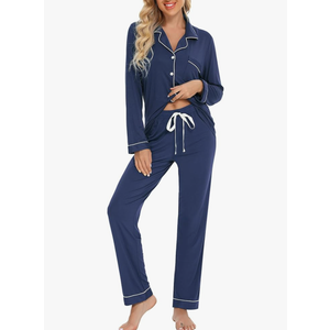 Anjue Pajamas for Women Soft Button Up Pajama Set Long Sleeve Shirt and Pajama Pants Lounge Size Extra Large, Cyan