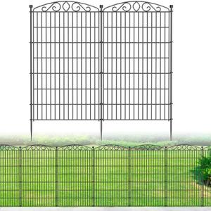 10 Panel No Dig Decorative Garden Fence - 48in H x 22.6 ft L, Tall Animal Barrier for Dogs Rabbits, Rustproof Metal Wire Panels for Yard, Patio, and Outdoor Border Use