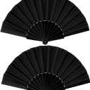 2 Pcs Black Folding Hand Fan, Nylon-Cloth Fabric Bamboo Hand Held Fans Vintage Chinese Foldable Fan for Women Wedding Favors Gift Dance DIY Craft Home Decoration