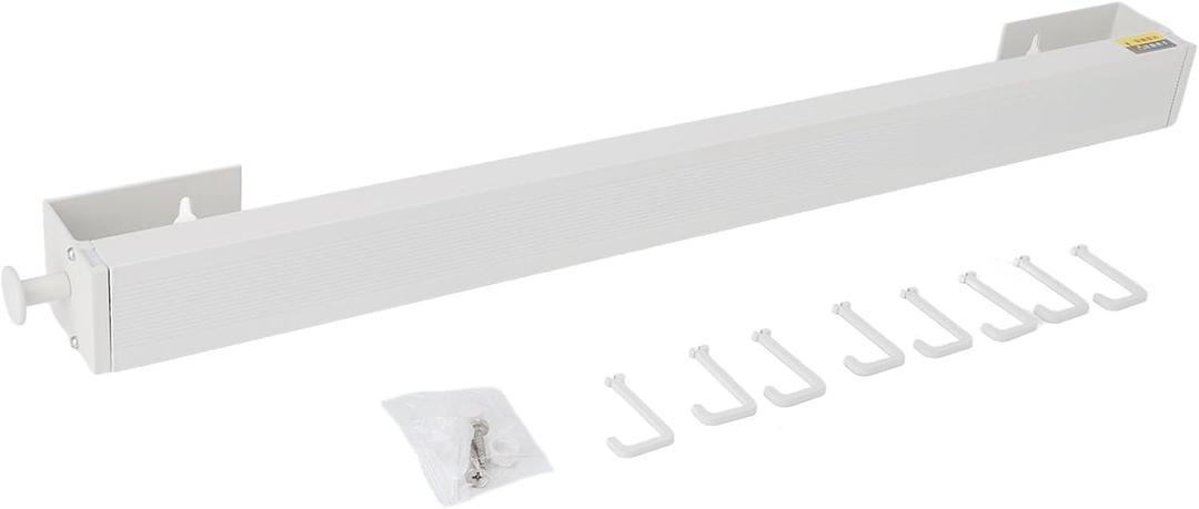 Laundry Retractable Drying Rack, Wall Mounted Telescopic Rack with 8 Hooks, 60cm Foldable Design for Balcony Indoor Window, Premium Space Aluminum Material, Multifunction Clothes (White)