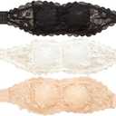 GORGLITTER Women's Lace Bandeau Bras Strapless Push Up Bras Floral Ruched Padded Wireless Bralette Pack Underwear (Medium, Black White Apricot)