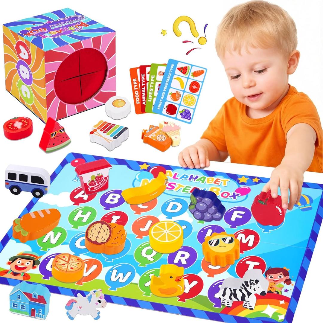 Mystery Alphabet Box - 26 PCS Letters Sorting & Matching Game, Activities Letter Sounds Fine Motor Learning Toys for Preschool Kindergarten Classroom, Easter Basket Stuffers Gifts for Kids Toddlers