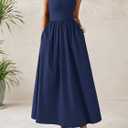 PRETTYGARDEN Women 2026 Summer Elegant Strapless Maxi Dress Tube Top Dress A Line Flowy Long Wedding Party Cocktail Dresses (Blue, S)
