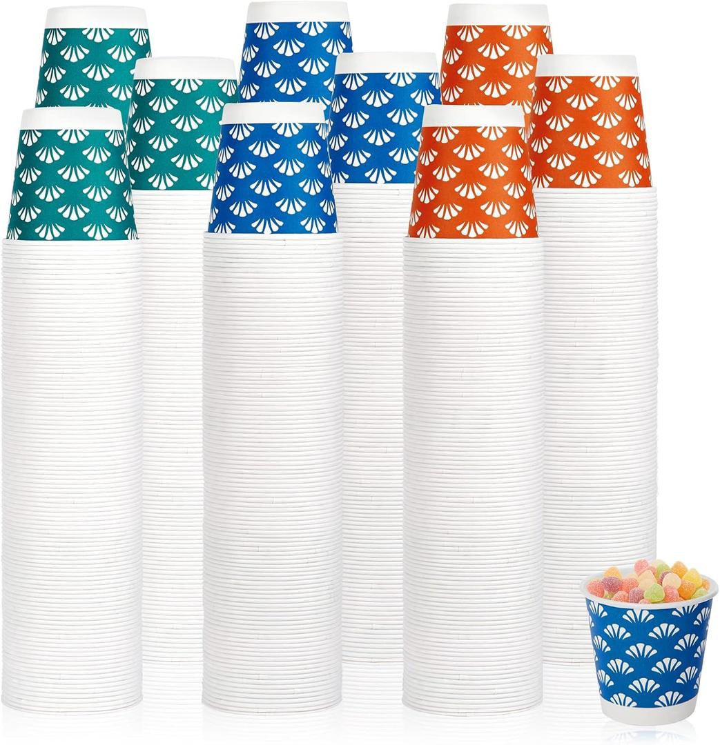 1200 Pack 3 oz Disposable Bathroom Paper Cups, Small Mouthwash Cups in Orange, Blue, and Green, Great for Candy, Biscuits, Bathroom Use, Parties, Picnics, and Travel